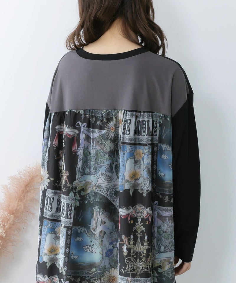 アンティークプリント柄切替ワンピース-9