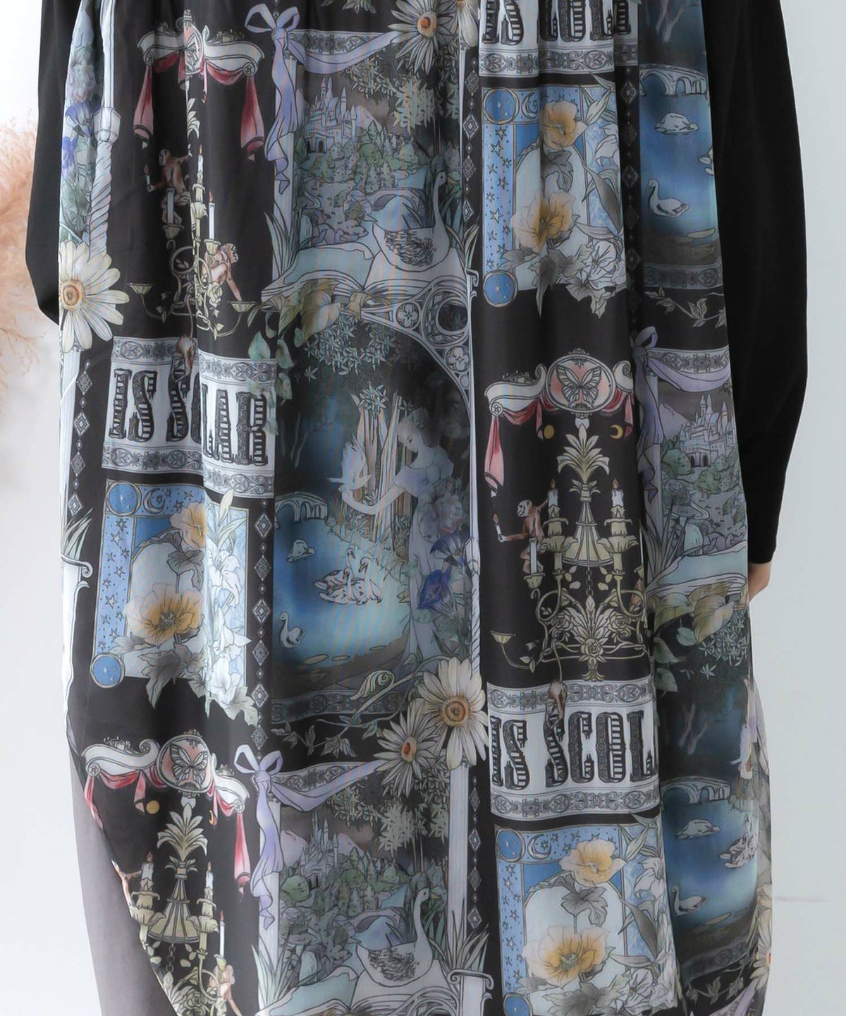 アンティークプリント柄切替ワンピース-10