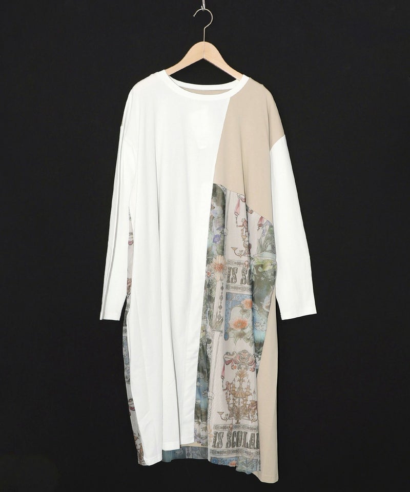 アンティークプリント柄切替ワンピース-11