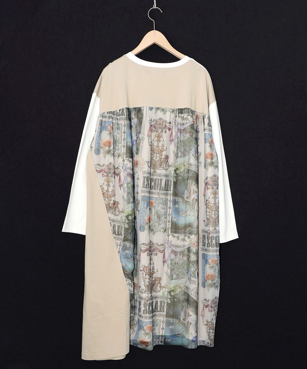 アンティークプリント柄切替ワンピース-12