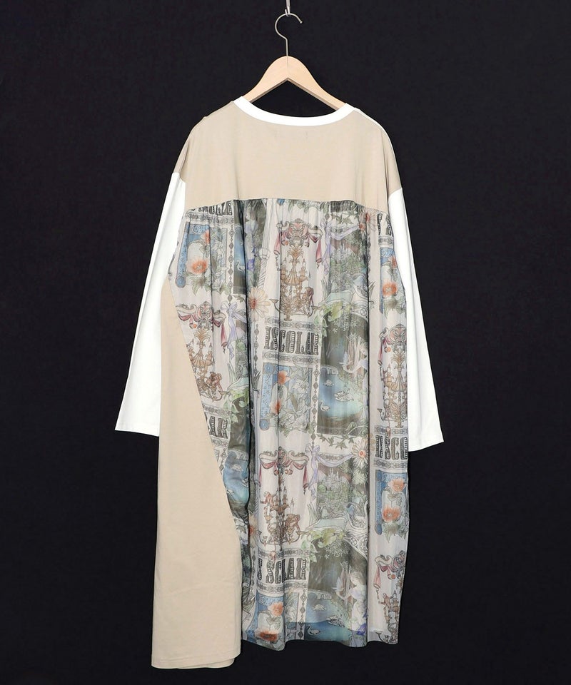 アンティークプリント柄切替ワンピース-12