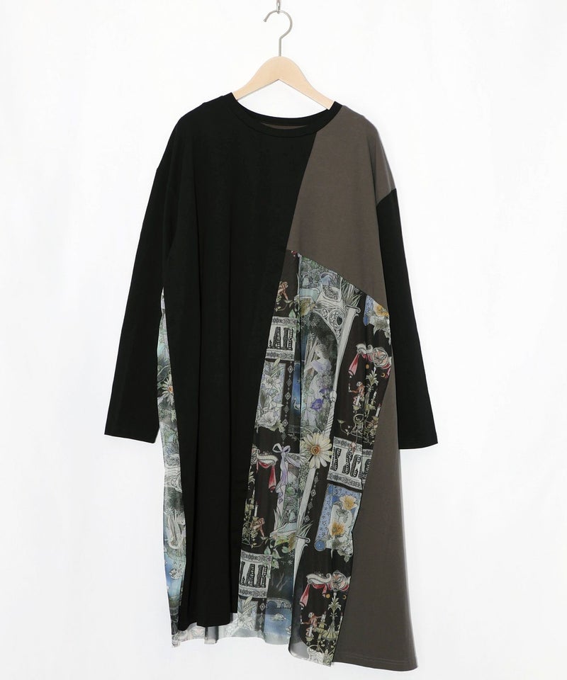 アンティークプリント柄切替ワンピース-14