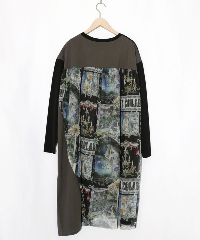 アンティークプリント柄切替ワンピース-15