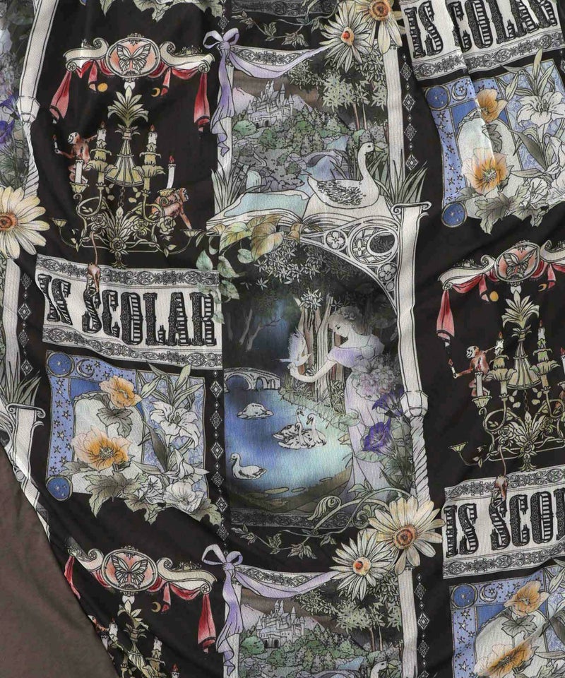 アンティークプリント柄切替ワンピース-16