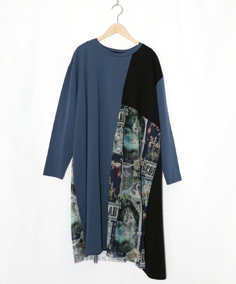 アンティークプリント柄切替ワンピース-17