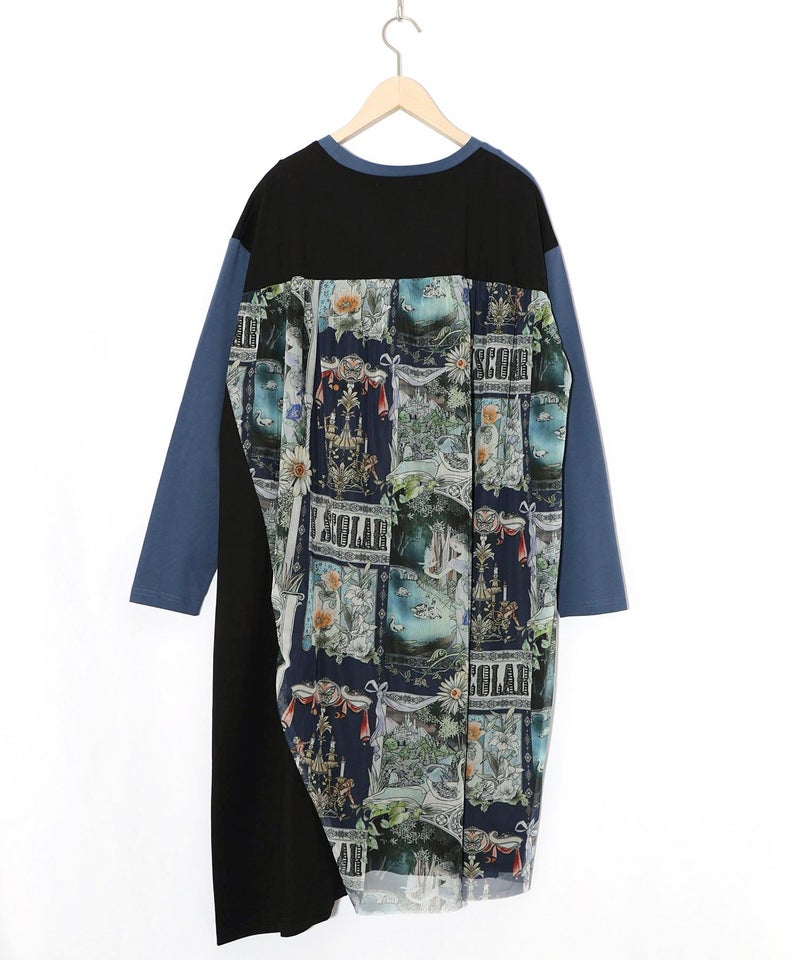 アンティークプリント柄切替ワンピース-18