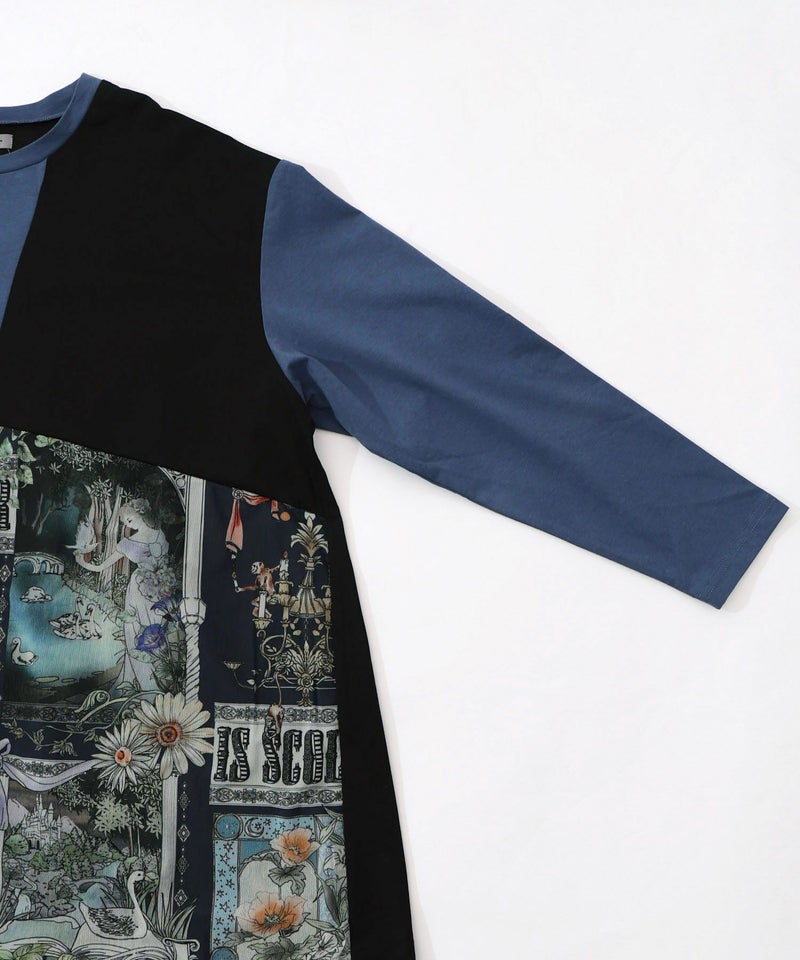 アンティークプリント柄切替ワンピース-21