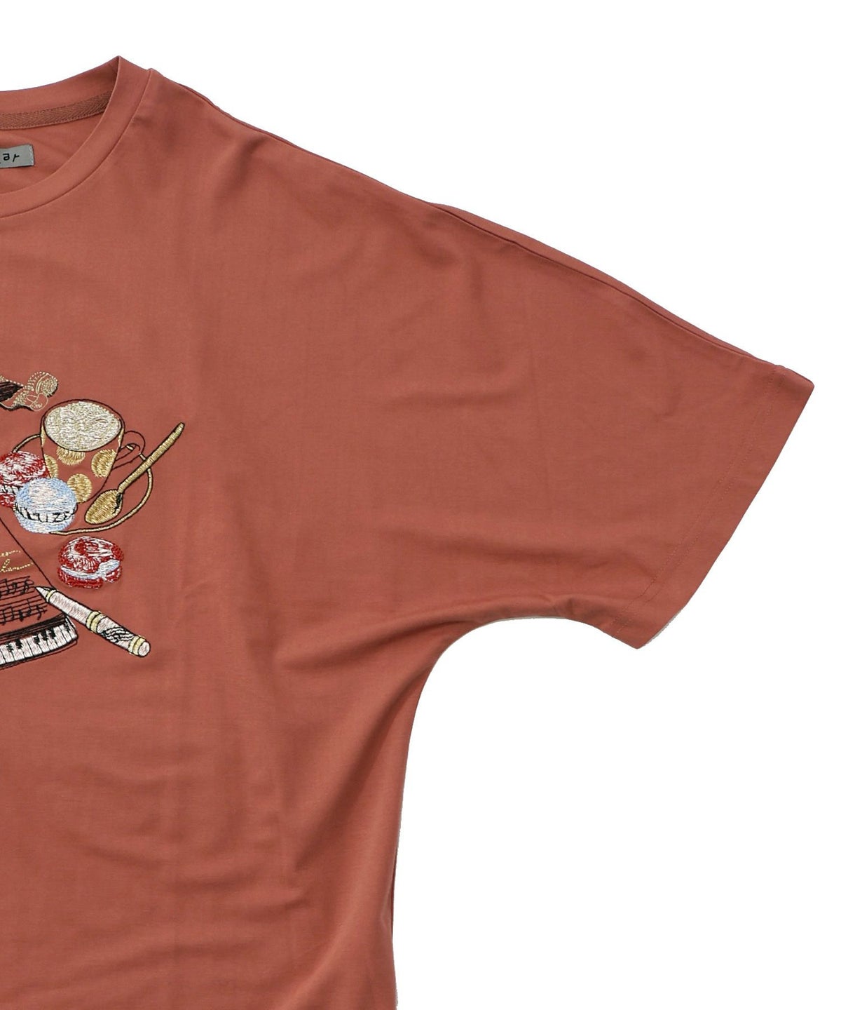 ネコ×作曲刺繍ポンチ生地半袖Tシャツ-15