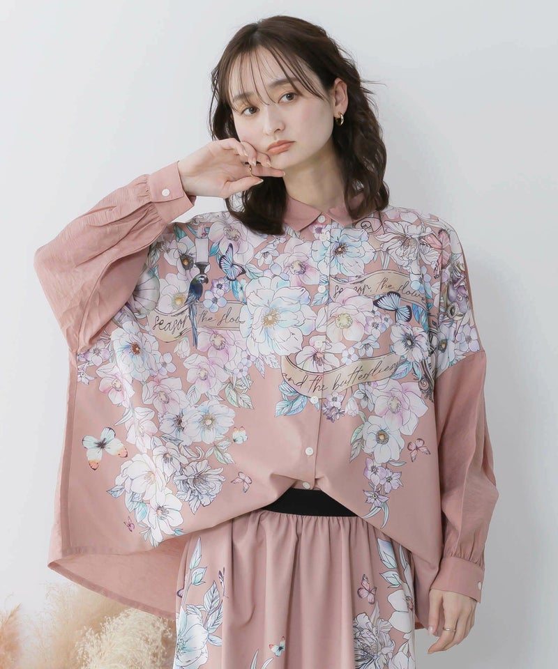 花柄布帛シャツ-1