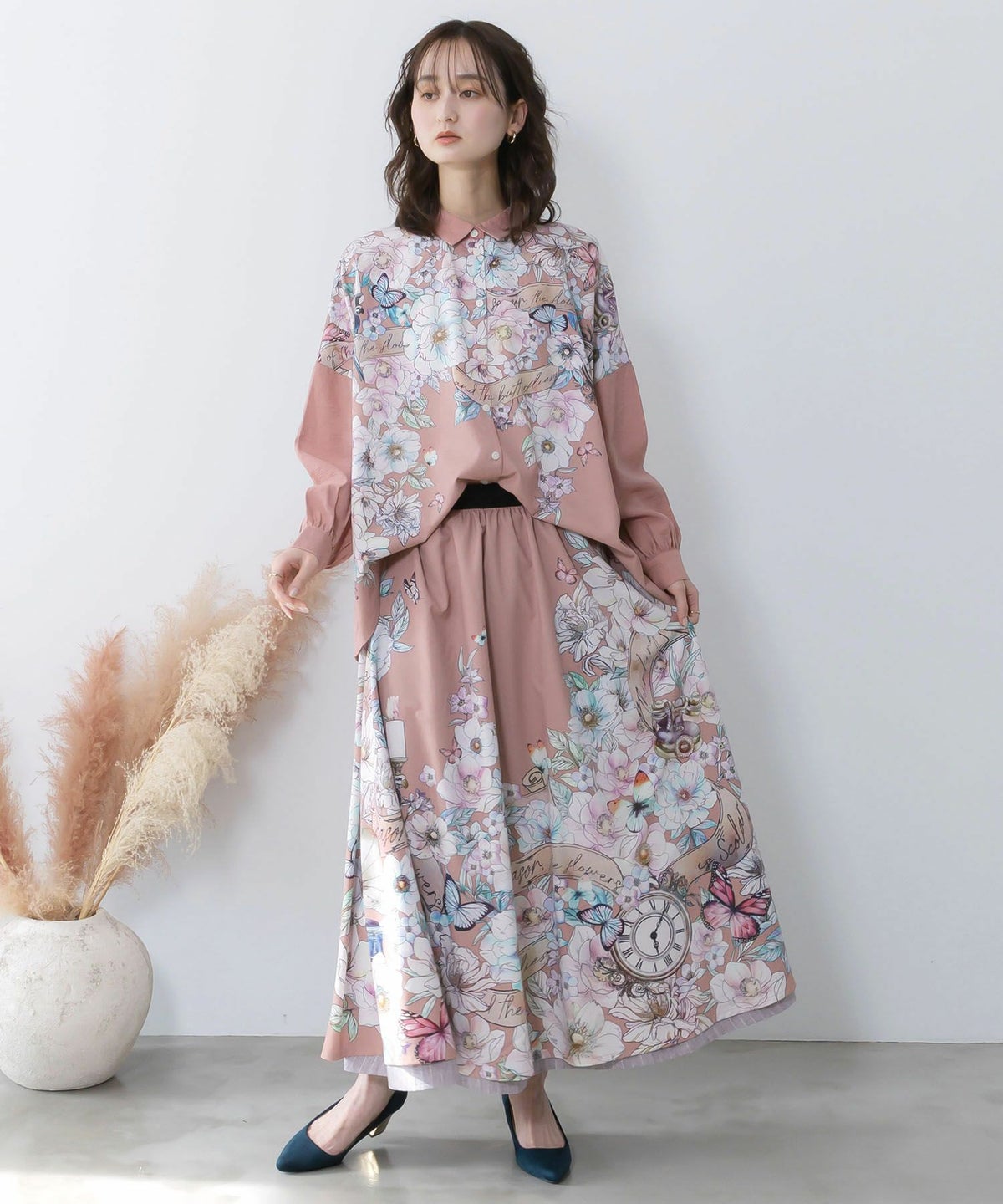 花柄布帛シャツ-2