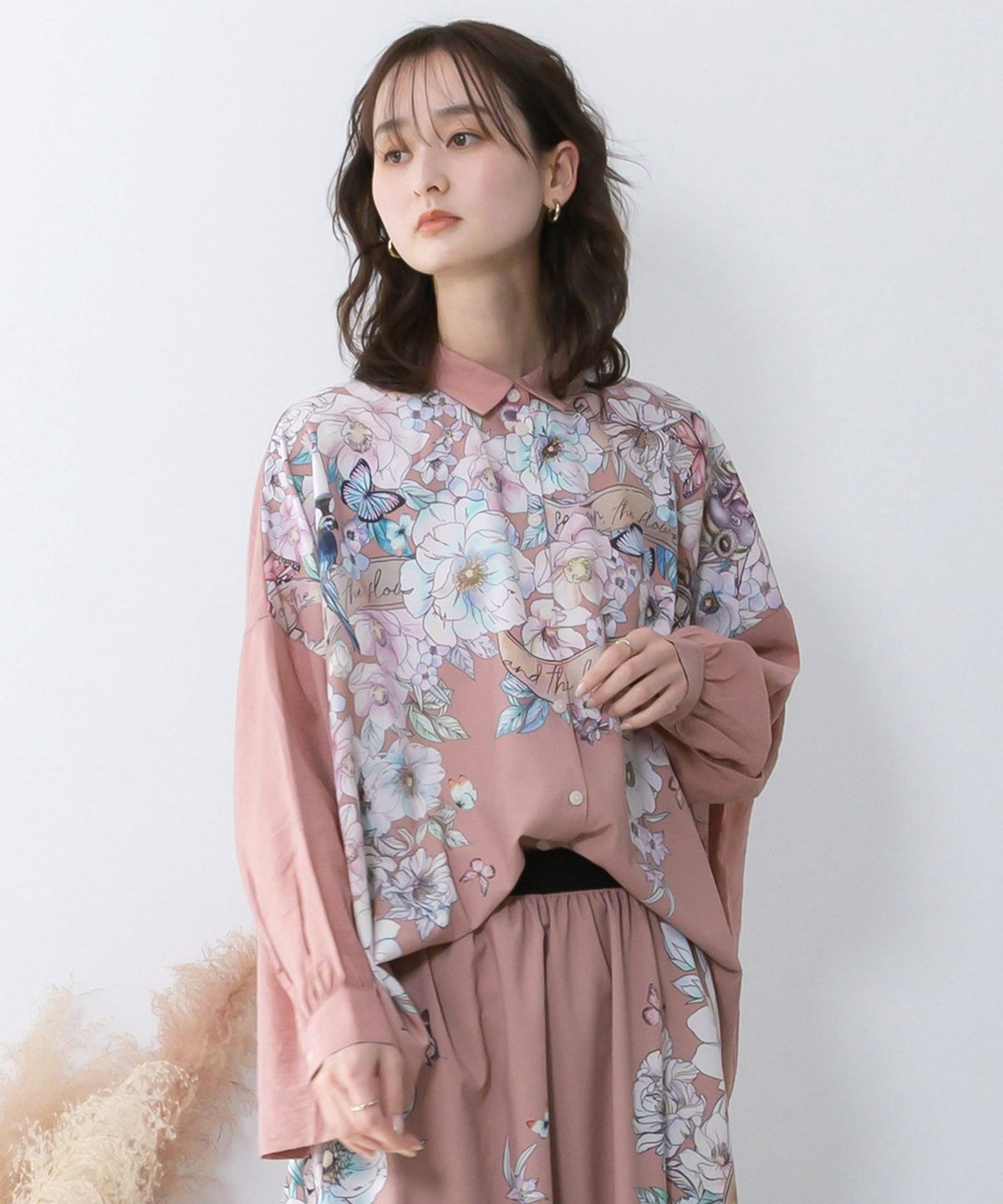 花柄布帛シャツ-3