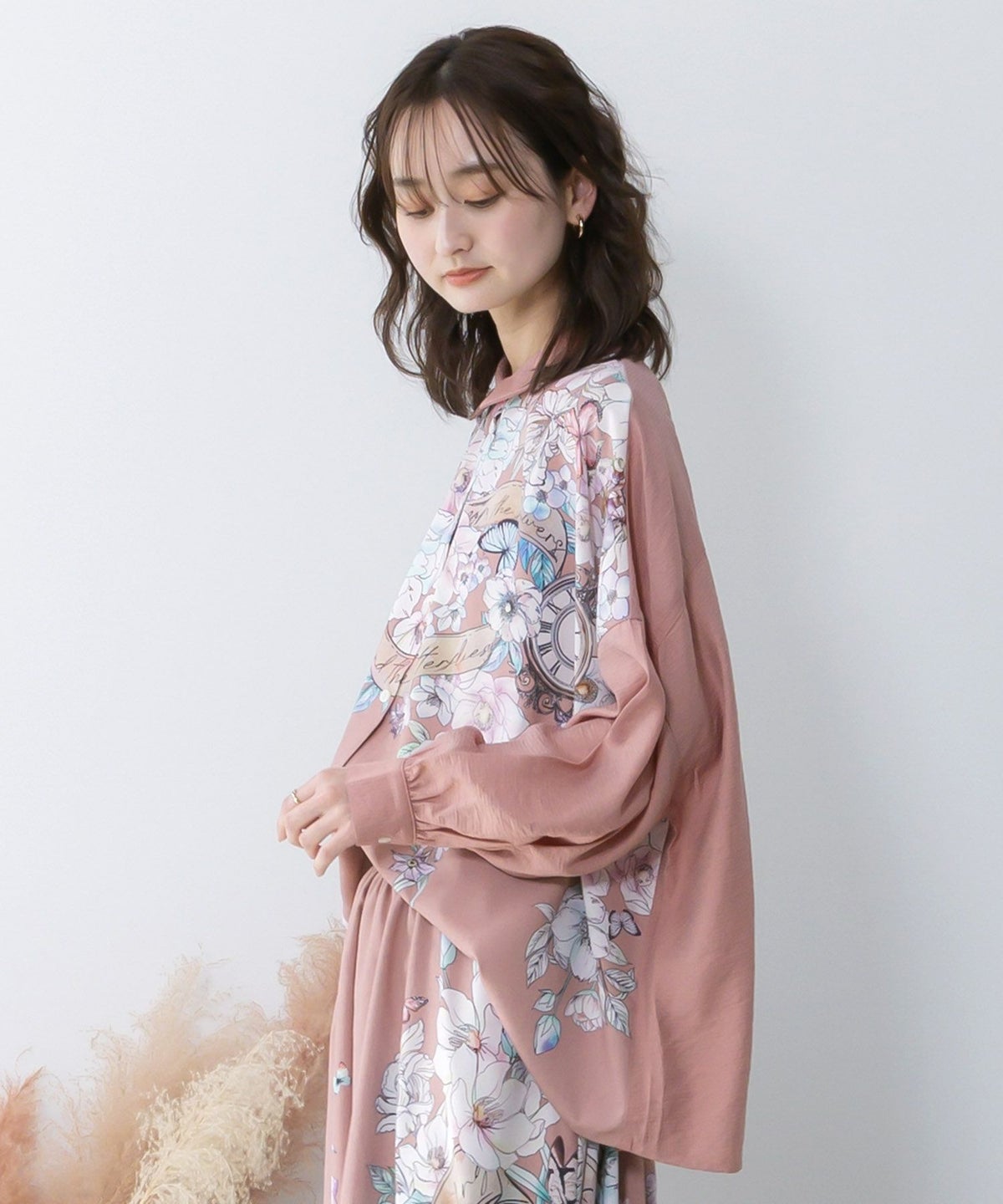 花柄布帛シャツ-4