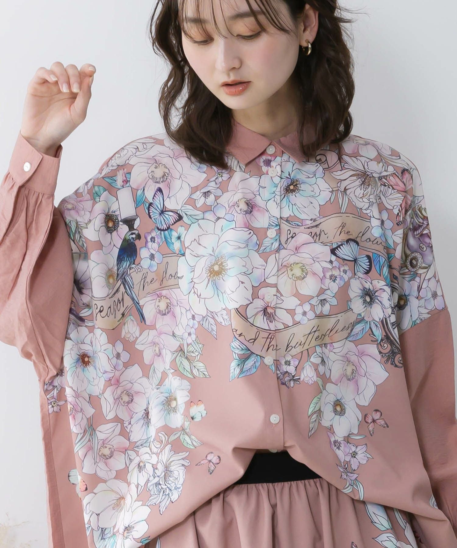 561218：花柄布帛シャツの通販-ScoLar