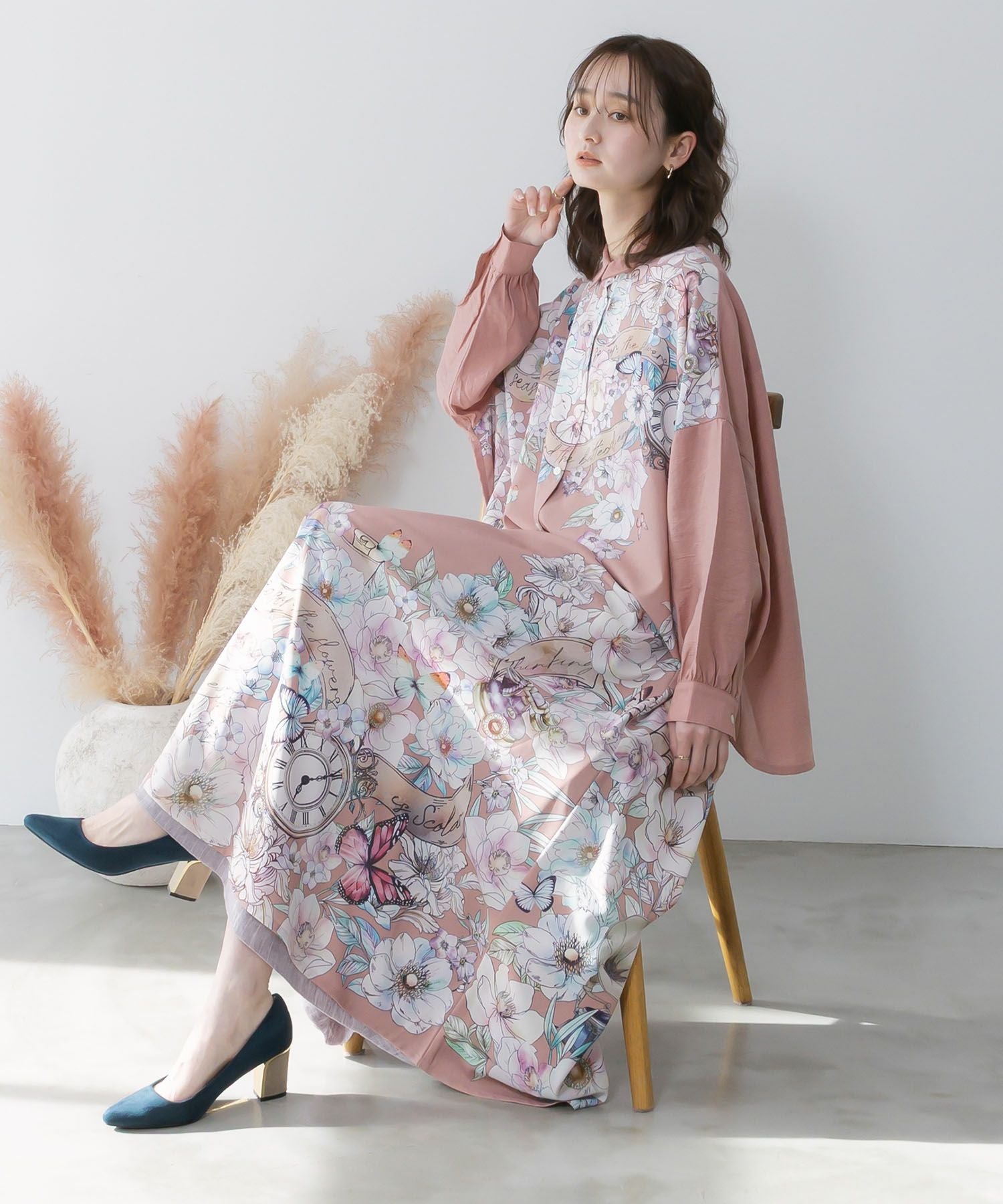 561218：花柄布帛シャツの通販-ScoLar