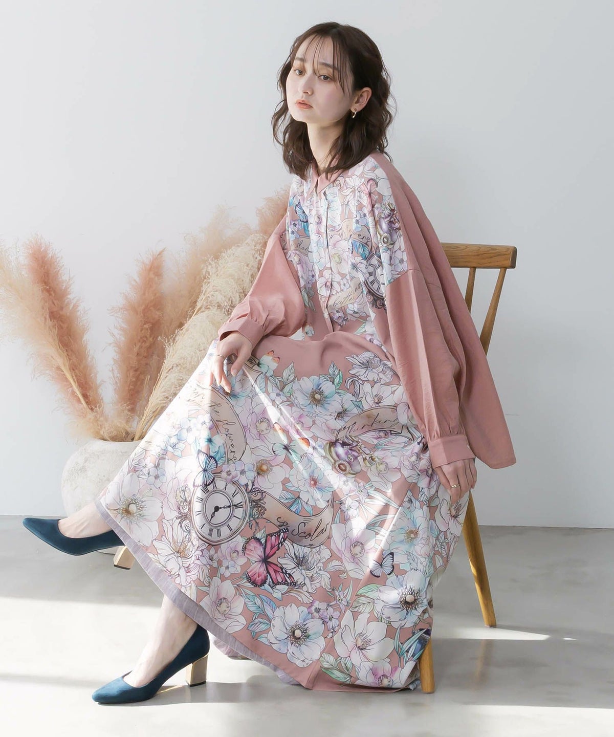 柄布帛×ラメ入りストライプ柄 リバーシブルスカート-2