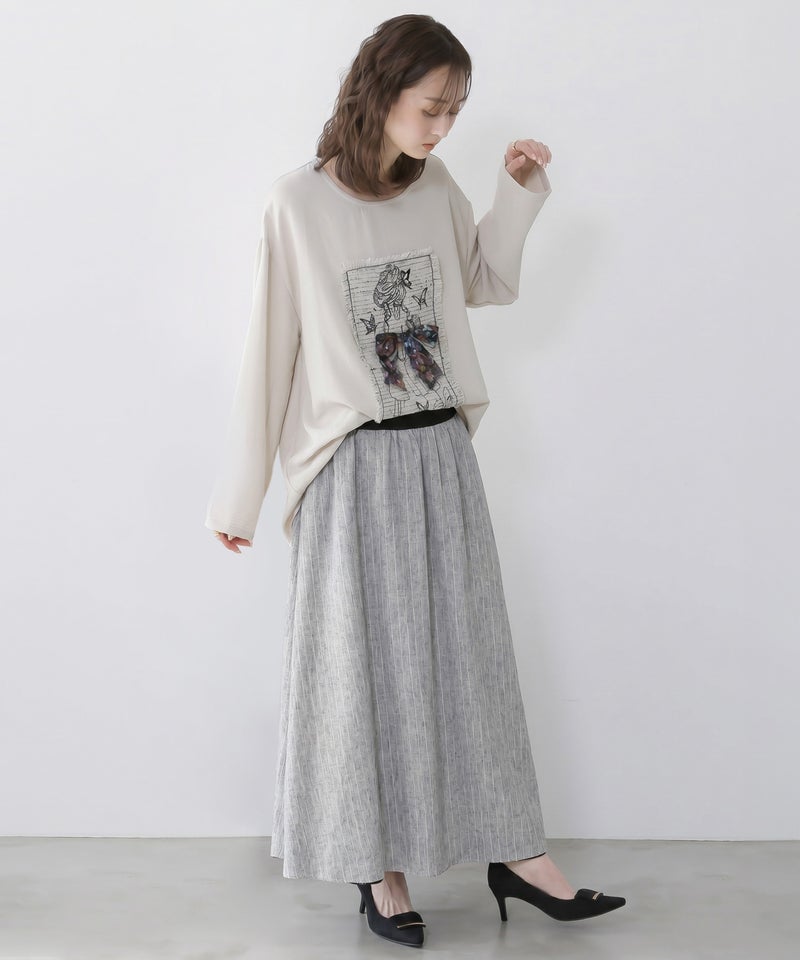 柄布帛×ラメ入りストライプ柄 リバーシブルスカート-2