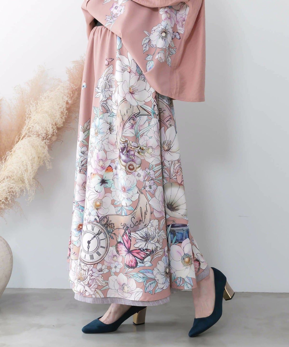 柄布帛×ラメ入りストライプ柄 リバーシブルスカート-4