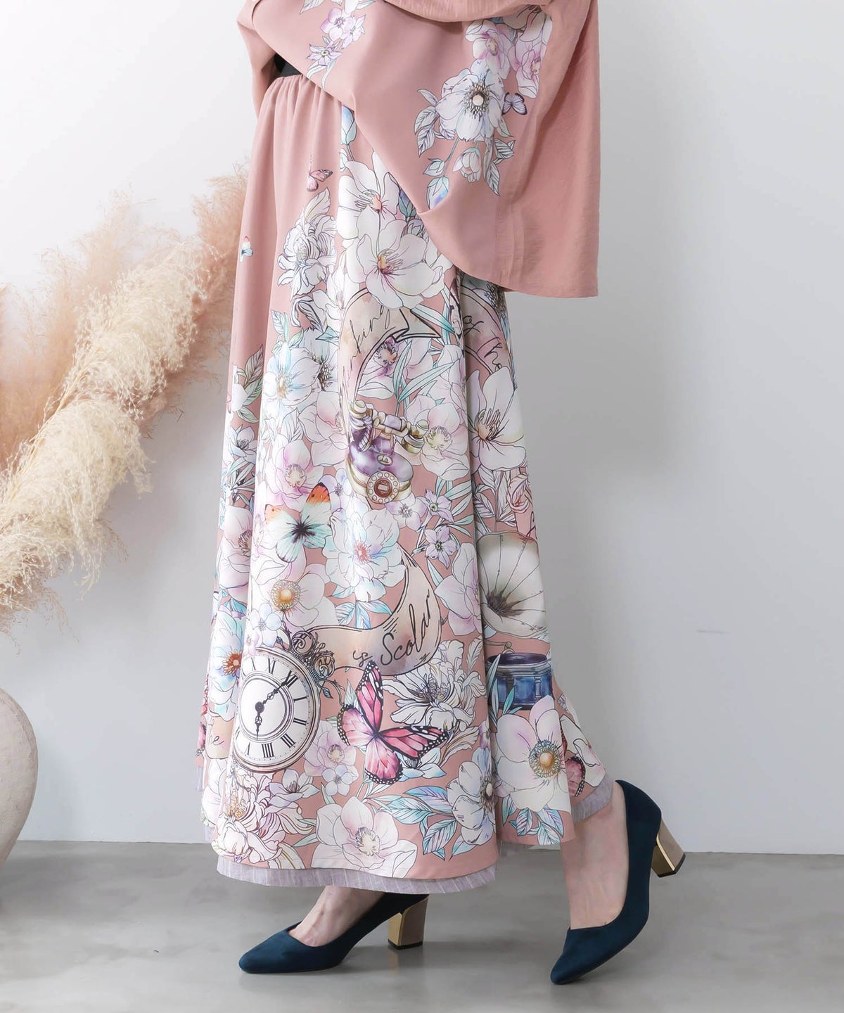 柄布帛×ラメ入りストライプ柄 リバーシブルスカート-5