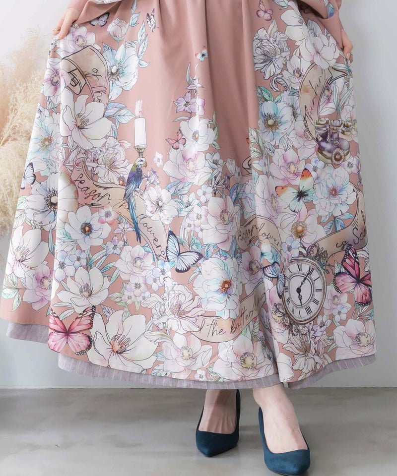 柄布帛×ラメ入りストライプ柄 リバーシブルスカート-7