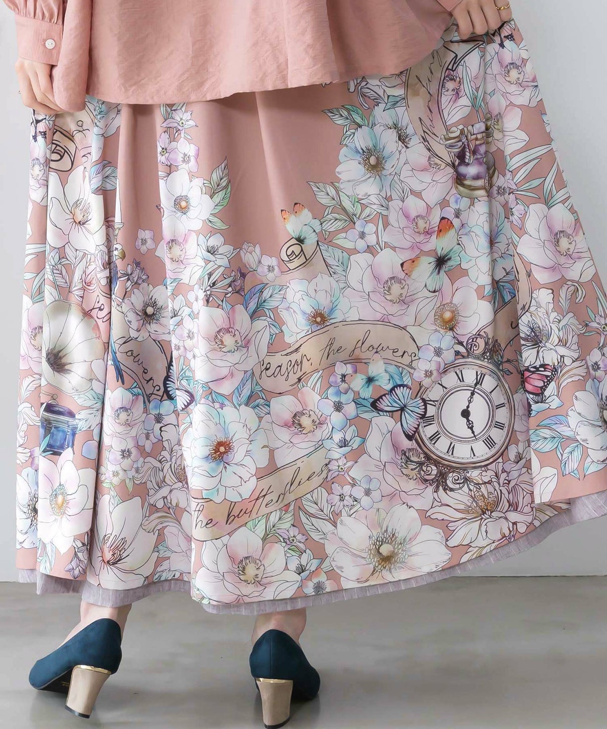 柄布帛×ラメ入りストライプ柄 リバーシブルスカート-8