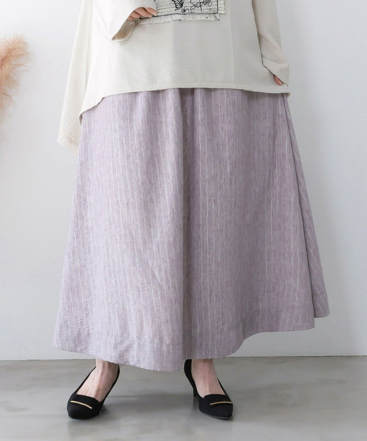 柄布帛×ラメ入りストライプ柄 リバーシブルスカート-9