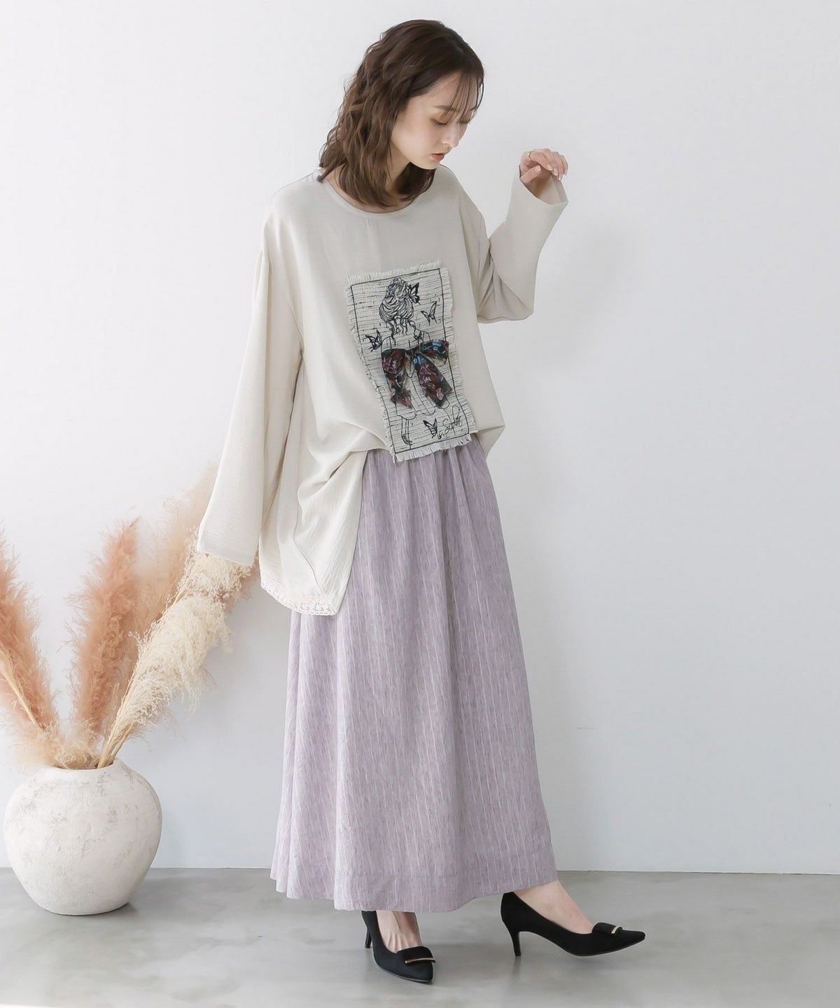 柄布帛×ラメ入りストライプ柄 リバーシブルスカート-11