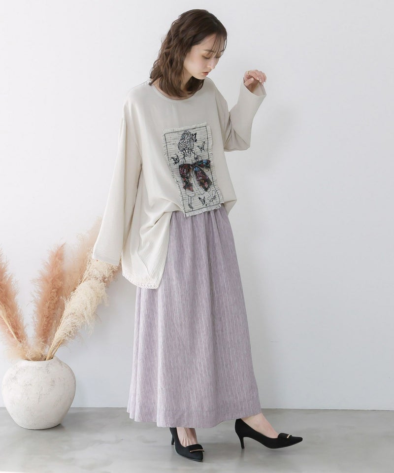 柄布帛×ラメ入りストライプ柄 リバーシブルスカート-11