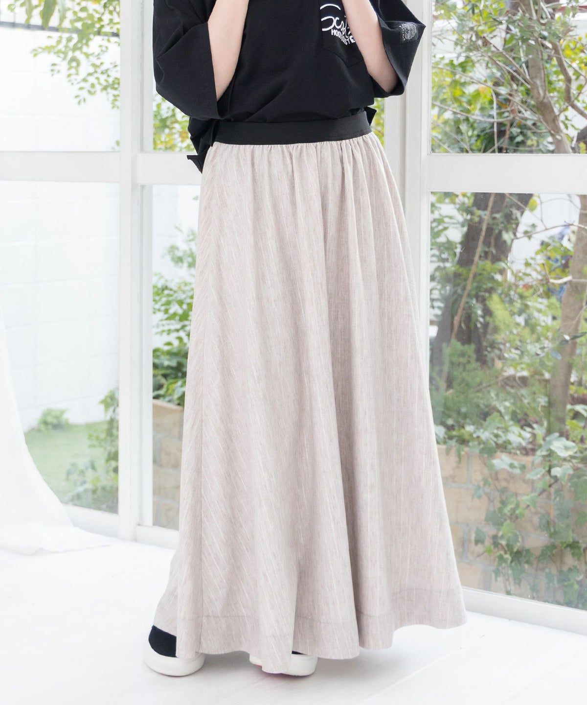 柄布帛×ラメ入りストライプ柄 リバーシブルスカート-16