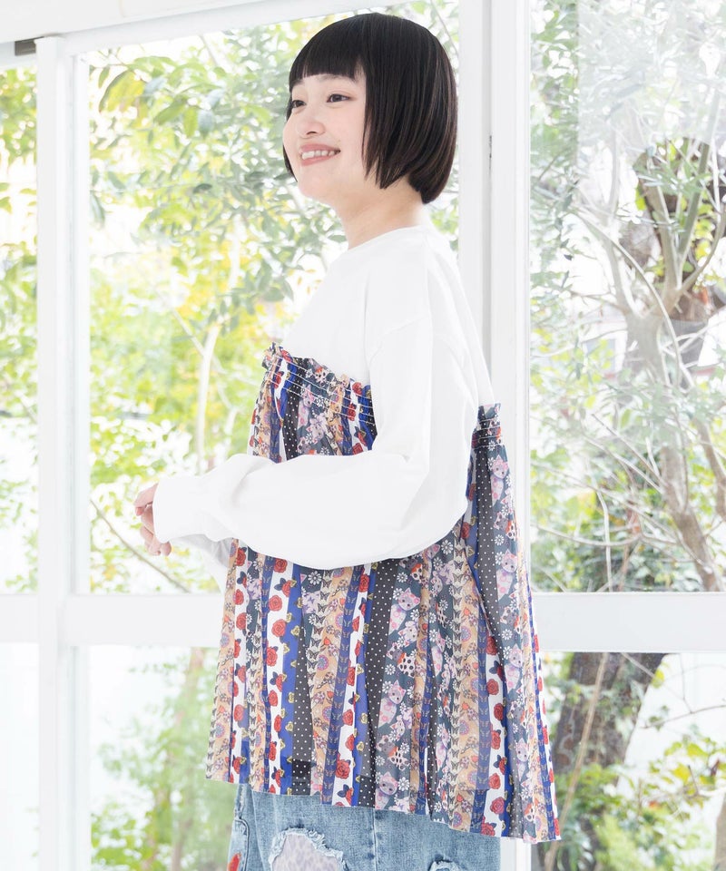 ストライプ総柄ソフトチュール切替プルオーバー-5