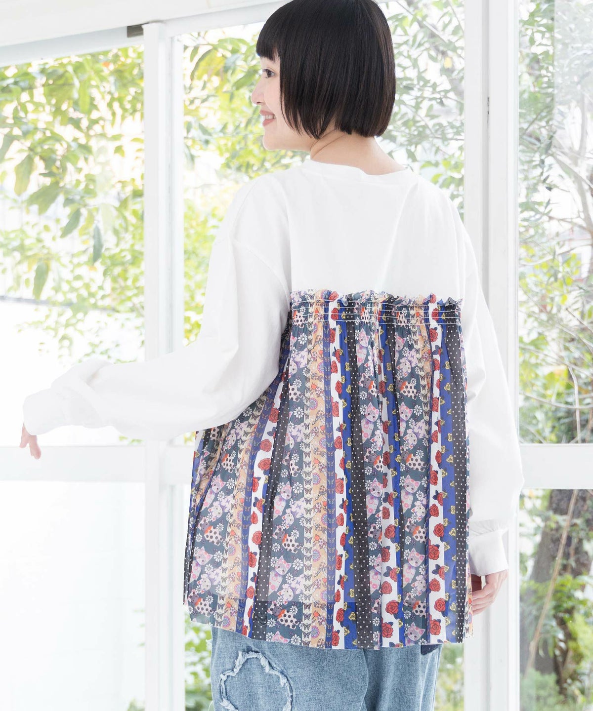 ストライプ総柄ソフトチュール切替プルオーバー-6