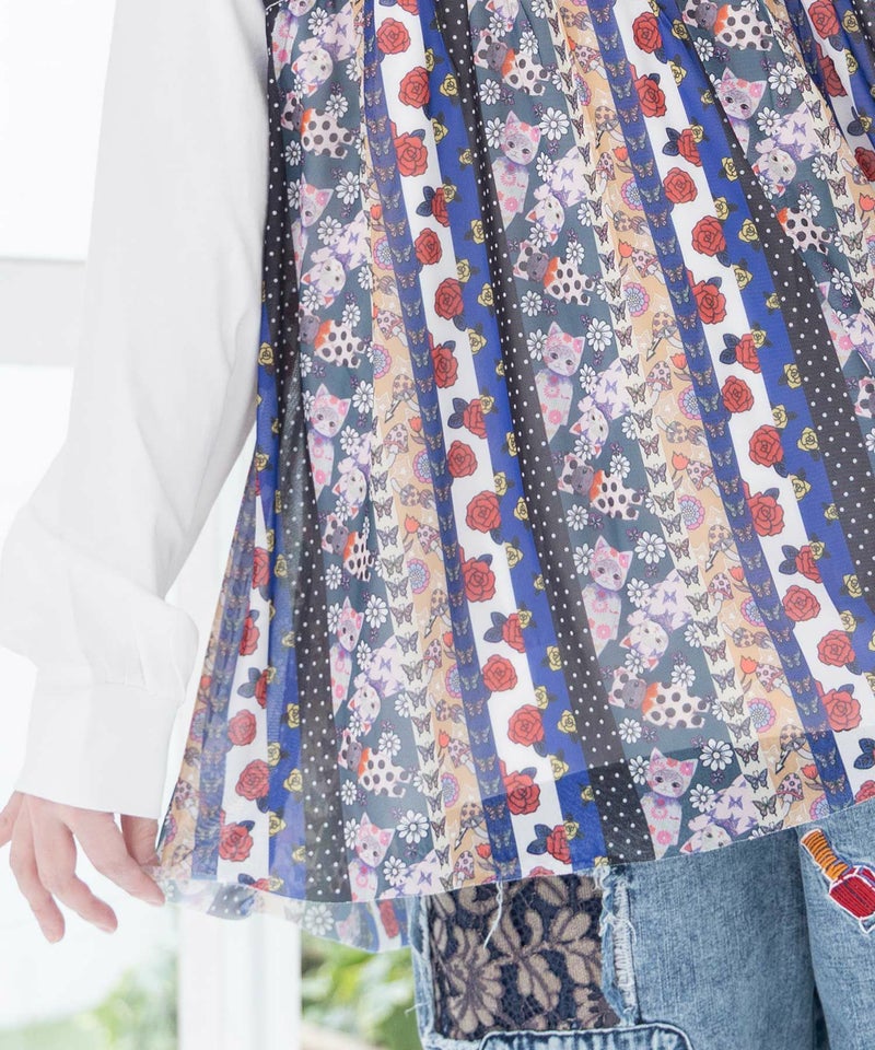 ストライプ総柄ソフトチュール切替プルオーバー-8