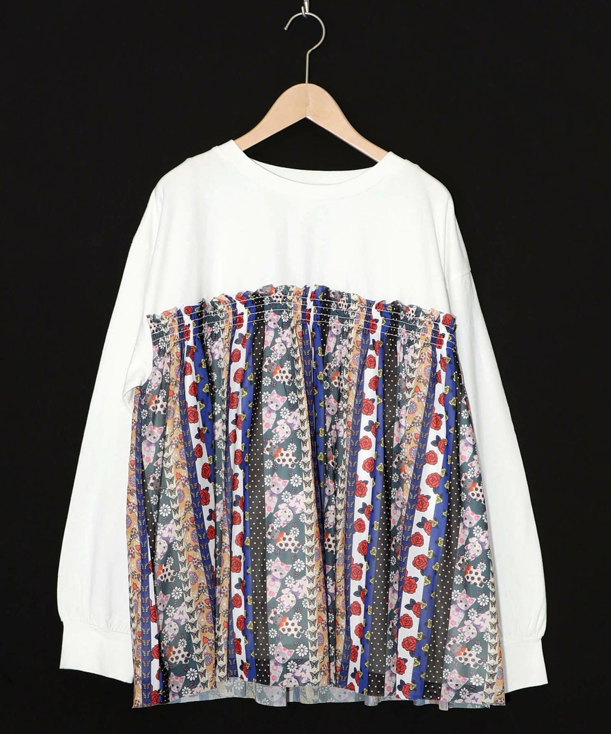 ストライプ総柄ソフトチュール切替プルオーバー-9