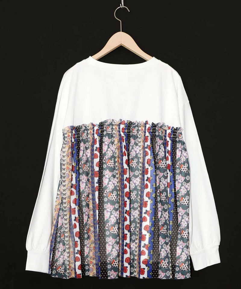 ストライプ総柄ソフトチュール切替プルオーバー-10