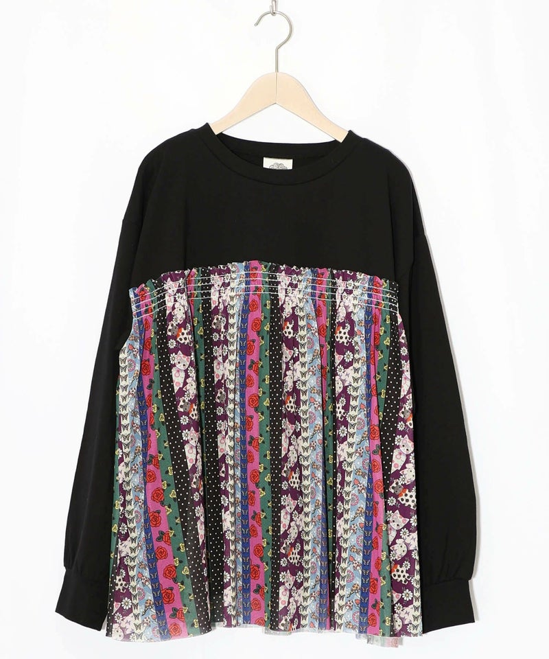 ストライプ総柄ソフトチュール切替プルオーバー-12