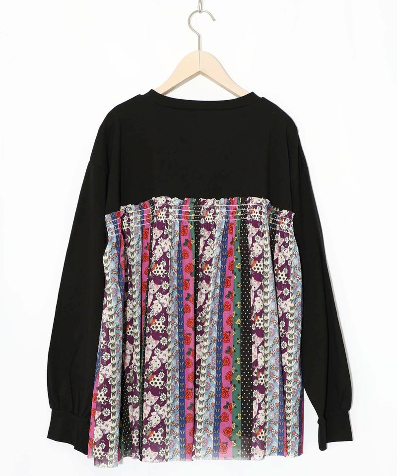 ストライプ総柄ソフトチュール切替プルオーバー-13