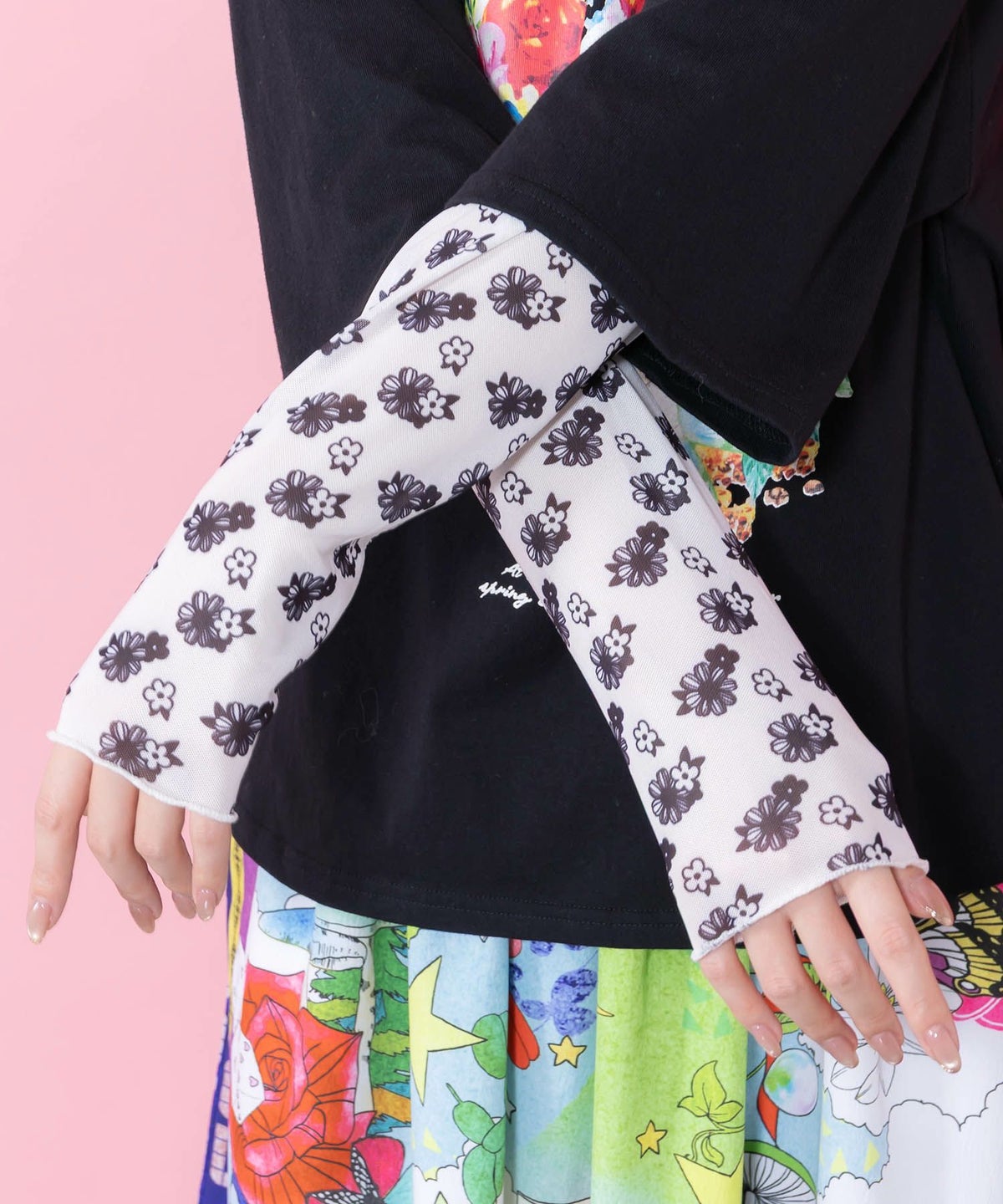 花ネコ柄チュール切替ロングスリーブTシャツ-8