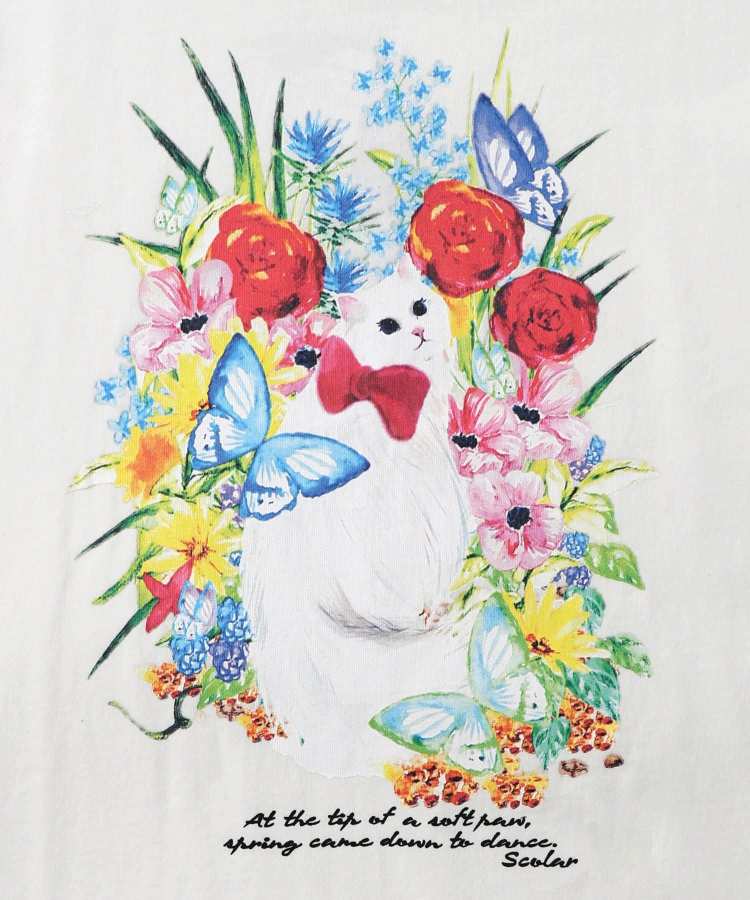 161635：花ネコ柄チュール切替ロングスリーブTシャツの通販-ScoLar