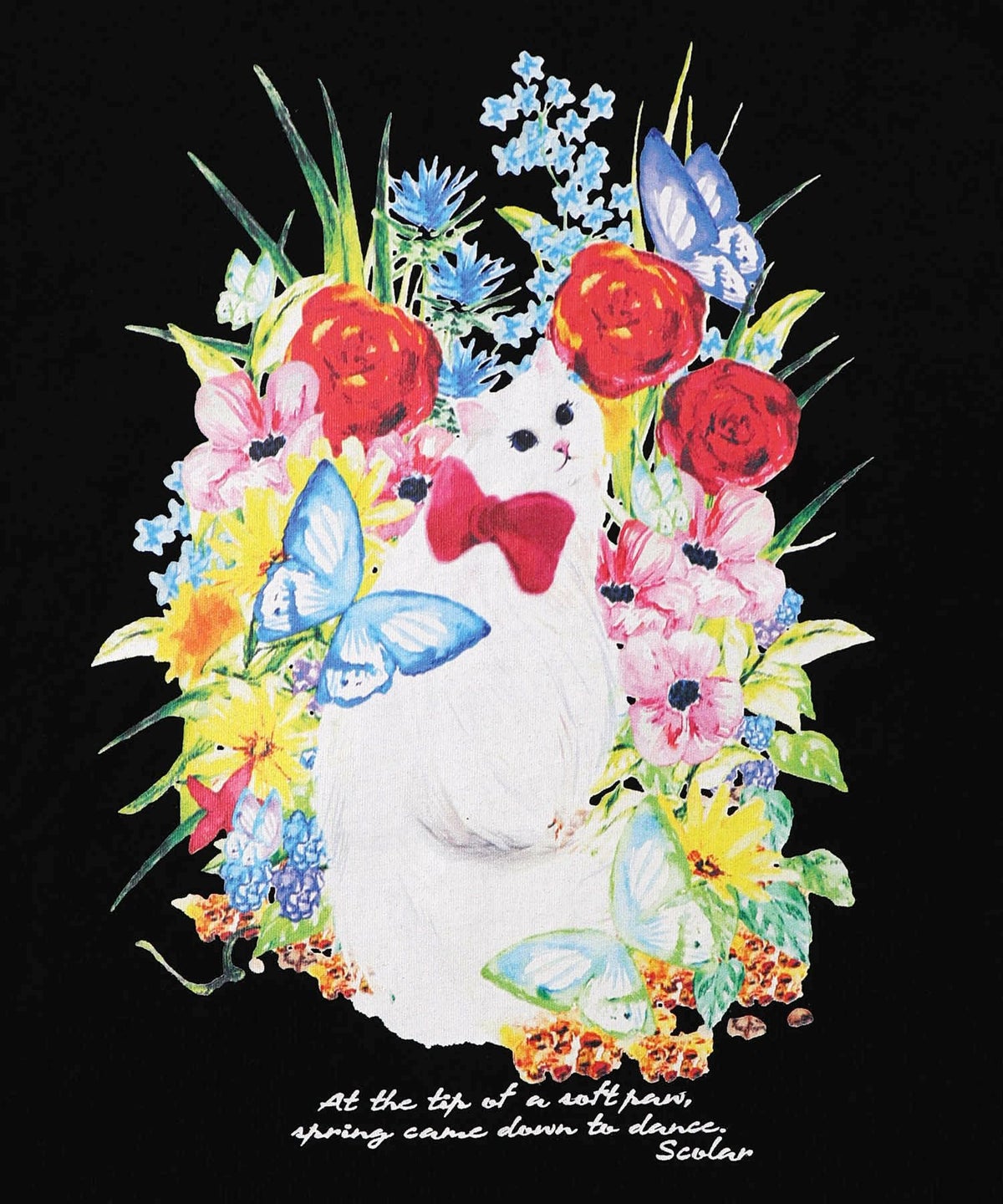 花ネコ柄チュール切替ロングスリーブTシャツ-13