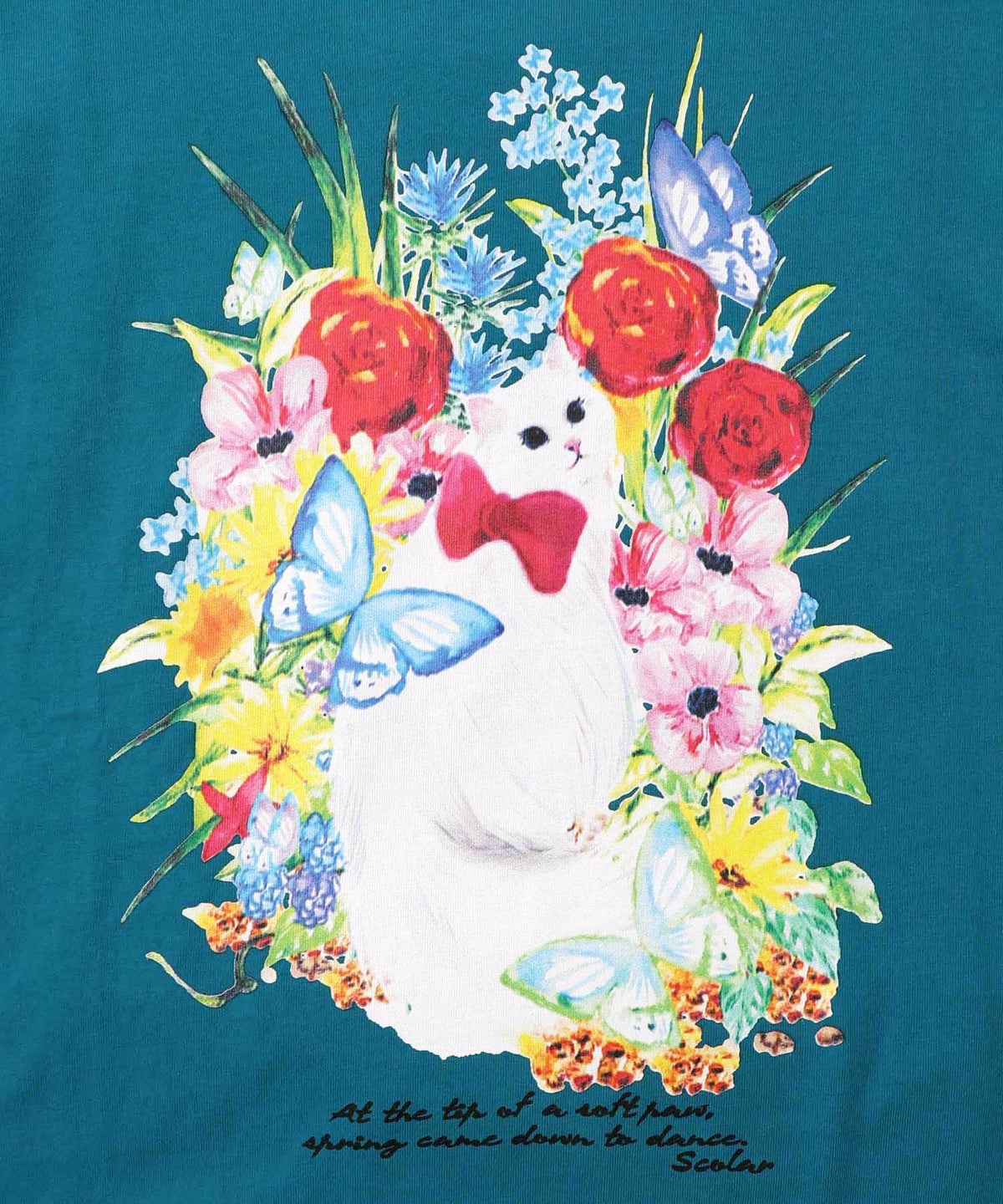 花ネコ柄チュール切替ロングスリーブTシャツ-15