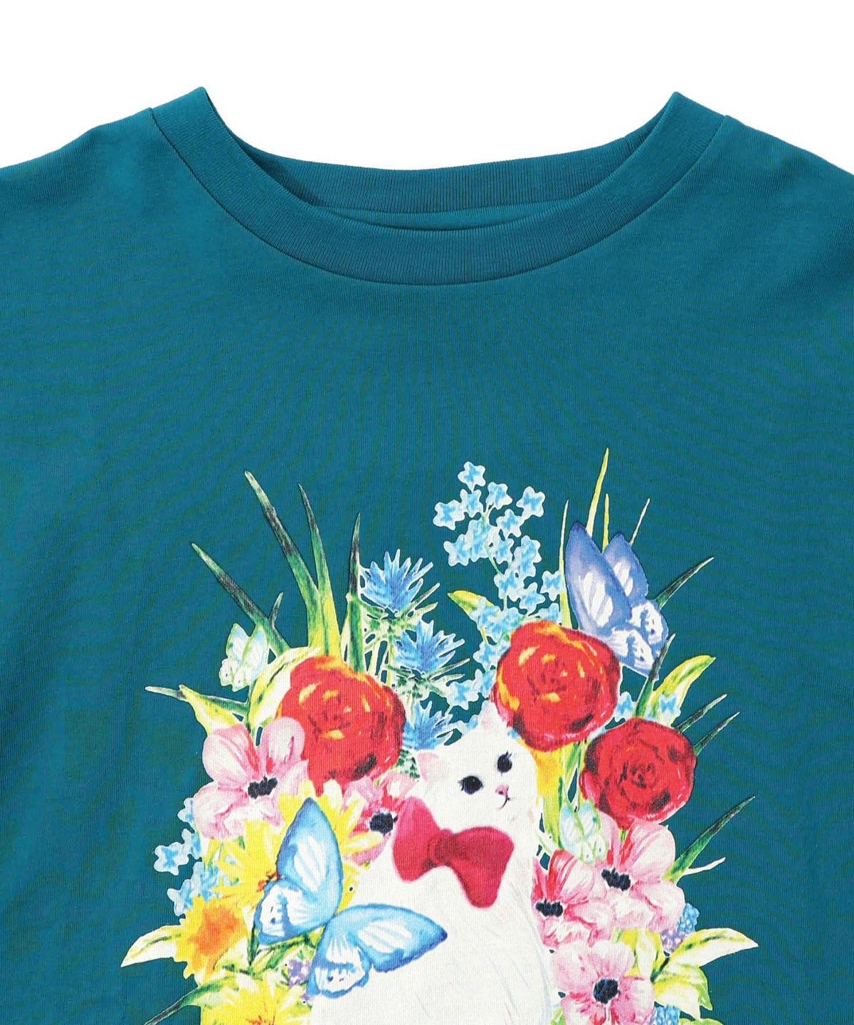 花ネコ柄チュール切替ロングスリーブTシャツ-16