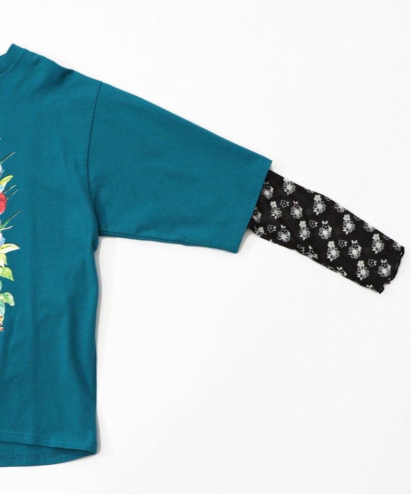 花ネコ柄チュール切替ロングスリーブTシャツ-17