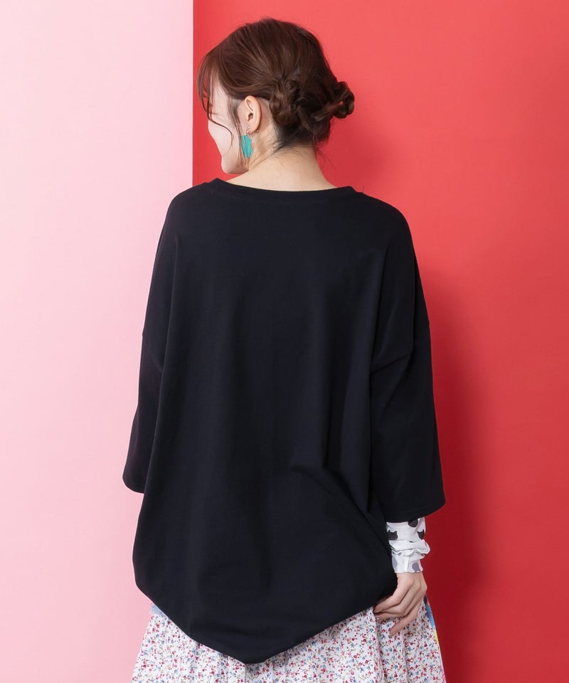 画家スカラーちゃんネコ柄チュール切替チュニック-5