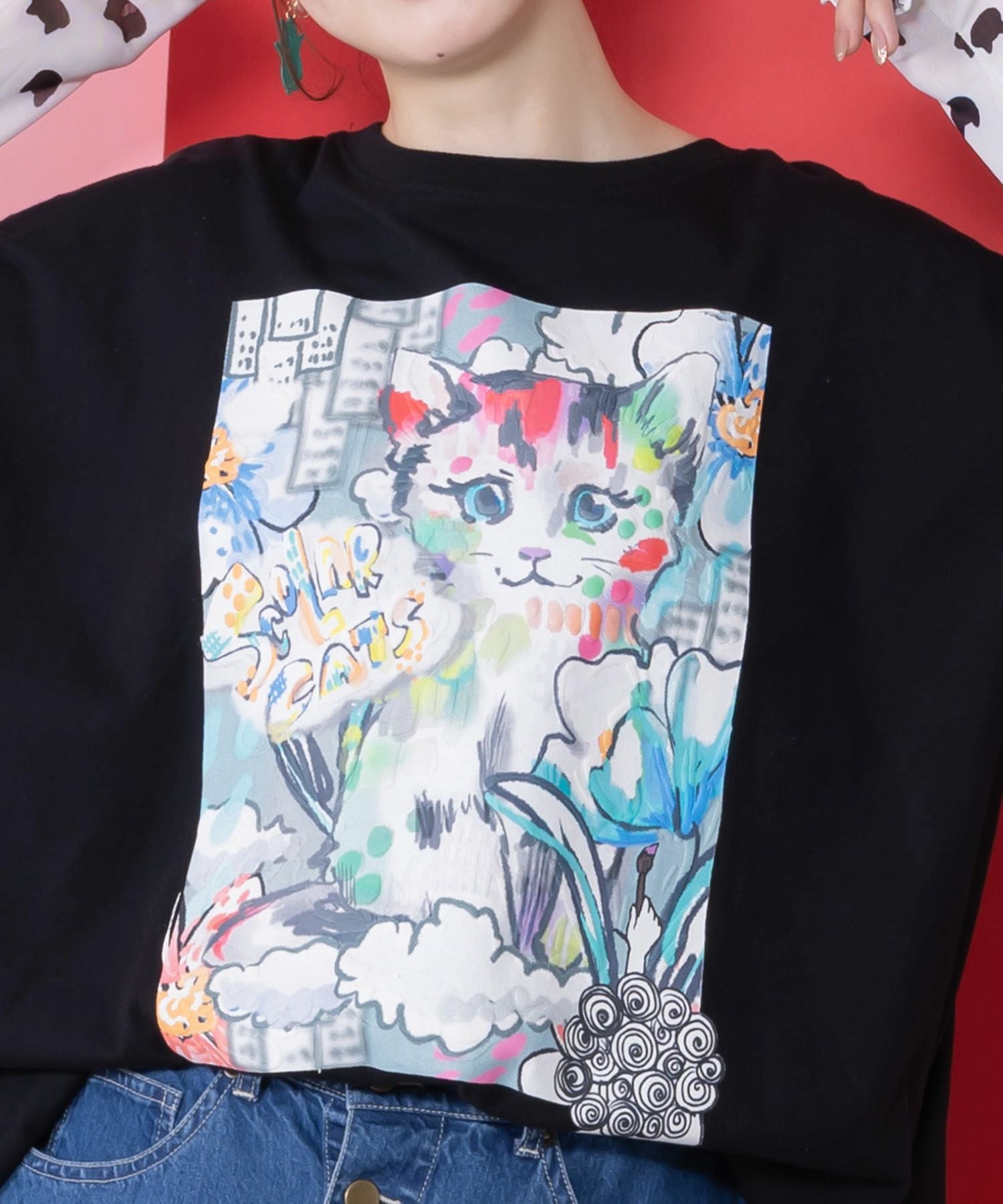 161634：画家スカラーちゃんネコ柄チュール切替チュニックの通販-ScoLar