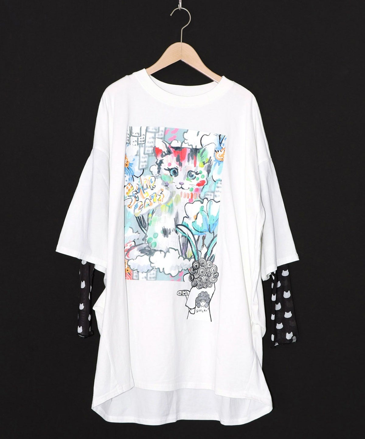 画家スカラーちゃんネコ柄チュール切替チュニック-10