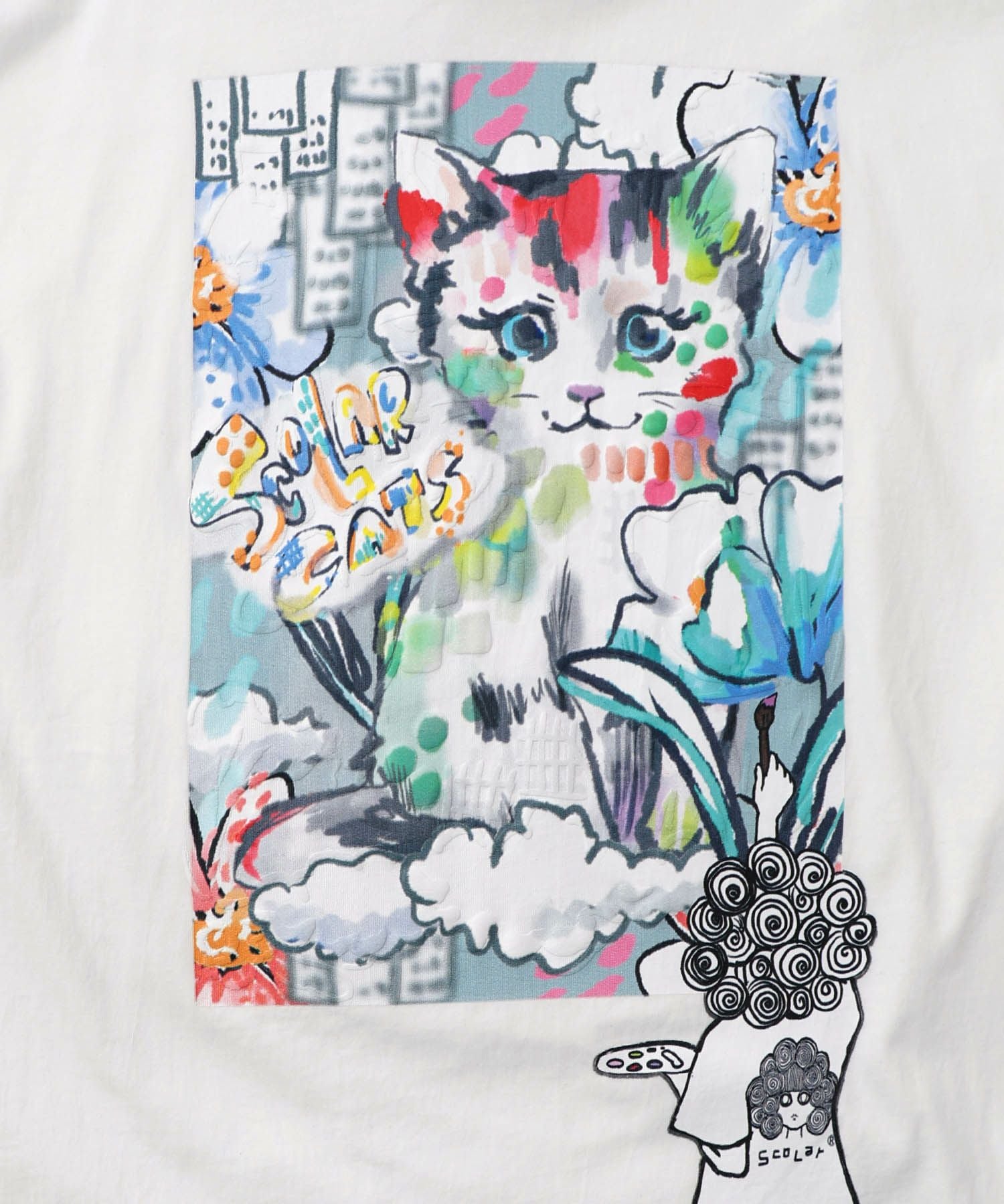 161634：画家スカラーちゃんネコ柄チュール切替チュニックの通販-ScoLar