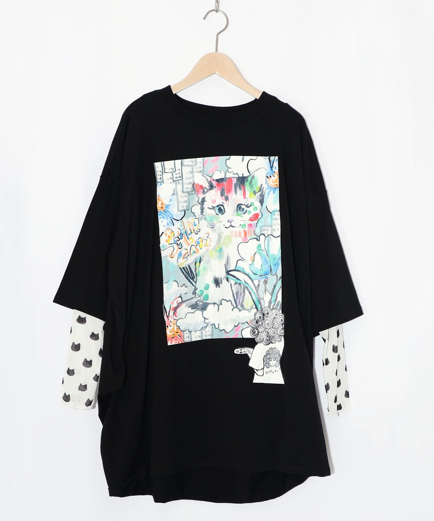 161634：画家スカラーちゃんネコ柄チュール切替チュニックの通販-ScoLar
