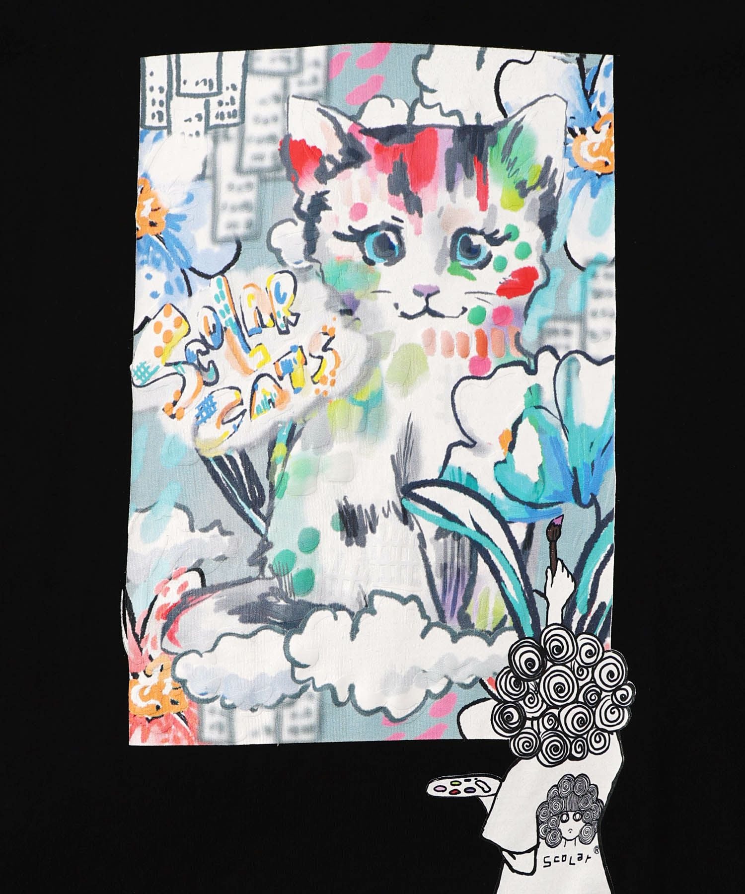 161634：画家スカラーちゃんネコ柄チュール切替チュニックの通販-ScoLar