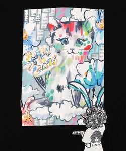 画家スカラーちゃんネコ柄チュール切替チュニック-13