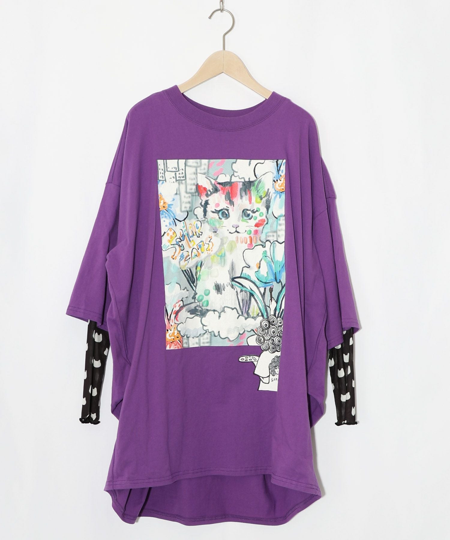 161634：画家スカラーちゃんネコ柄チュール切替チュニックの通販-ScoLar