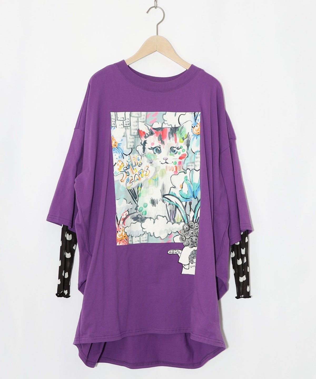 画家スカラーちゃんネコ柄チュール切替チュニック-14